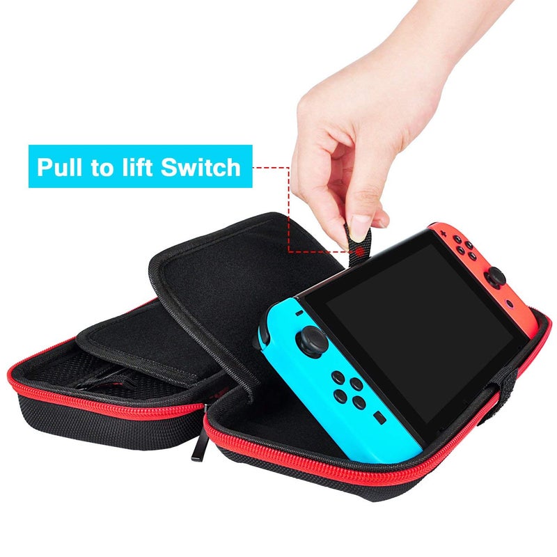 daydayup Switch Case and Tempered Glass Screen Protector Compatible with Nintendo Switch - Deluxe Hard Shell Travel Carrying Case, Pouch for Nintendo Switch Console & Accessories, Streak Red - Image 3